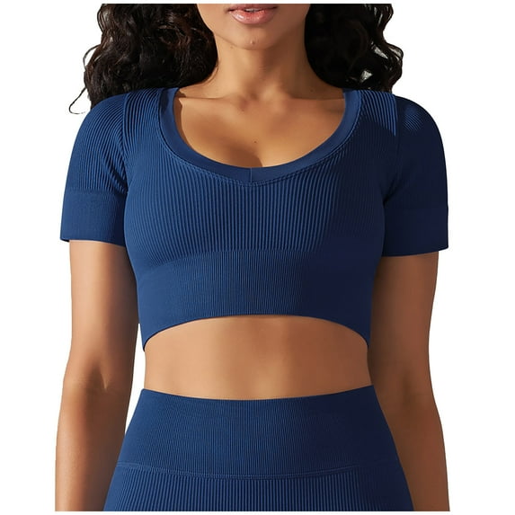 Fesfesfes Womens T-Shirts Fashion Casual Women Solid Short Sleeve Camis Round Neck Ladies Tops Slim Yoga Camisoles Workout Tops for Women Short Sleeve L(US:8)