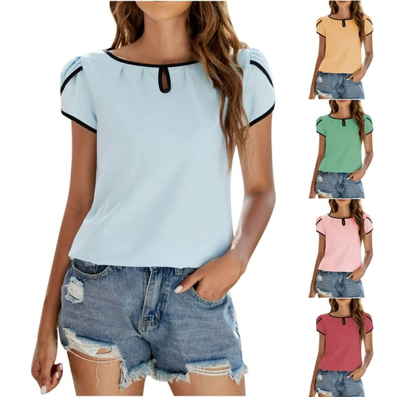 Fesfesfes Womens T-Shirts Womens Fashion Solid Color Round Neck Underwaist Comfortable Loose T-shirt Short Sleeve Blouse Casual Tops Short Sleeve Tops XL(US:10)
