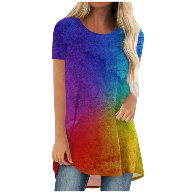 Fesfesfes Womens T Shirts Fashion Women Summer Loose Print Round-Neck T-Shirt Short Sleeve Casual Blouse Womens Winter Tops M(US:6)