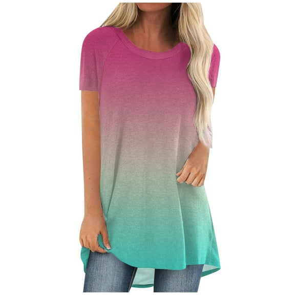 Fesfesfes Womens T Shirts Fashion Women Summer Loose Print Round-Neck T-Shirt Short Sleeve Casual Blouse Womens Winter Tops XL(US:10)