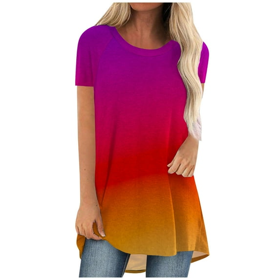 Fesfesfes Womens T Shirts Fashion Women Summer Loose Print Round-Neck T-Shirt Short Sleeve Casual Blouse Womens Winter Tops XL(US:10)