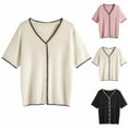 thumbnail image 1 of Fesfesfes Womens T Shirts Women's English Style Thin Tops V-neck Ice Silk Casual Versatile Short Sleeved Knit T-shirt Short Sleeved V-neck Tops/shirt Tops for Women Casual Spring 8(L), 1 of 5