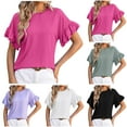 thumbnail image 1 of Fesfesfes Womens T Shirts Women's Fashionable Round Neck Lace Short Sleeved Casual Solid Color T-shirt Top Womens Tops Dressy Casual S(US:4), 1 of 5