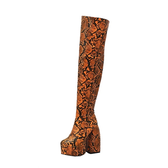 Fesfesfes Womens Tall Boots Patchwork Serpentine Platform Ultra High Heel Winter Ladies Over The Knee Boots US:7(39)