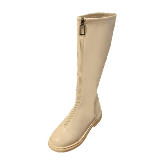 Fesfesfes Womens Tall Boots Retro Shoes Casual Flat Plus Size Mid Calf Zipper US:5.5(36)