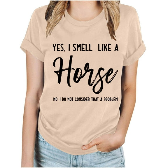 Fesfesfes Womens Tanks Women's Fashion Letter Printed Round Neck Short Sleeves Casual T-Shirt Top Womens Short Sleve Shirt S(US:4)