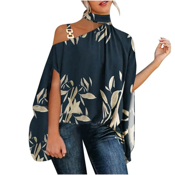 Fesfesfes Womens Tees Women Casual Half Sleeve Halter Neck Off Shoulder Printed And Solid Loose Pullover Blouse Tops Womens Work Shirts L(US:8)