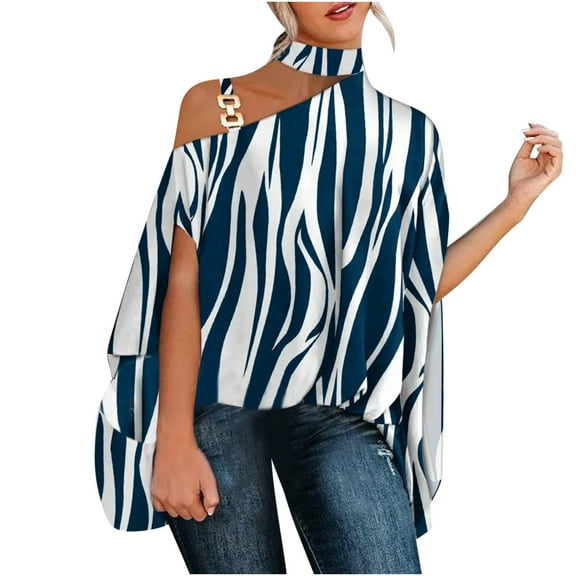 Fesfesfes Womens Tees Women Casual Half Sleeve Halter Neck Off Shoulder Printed And Solid Loose Pullover Blouse Tops Womens Work Shirts L(US:8)