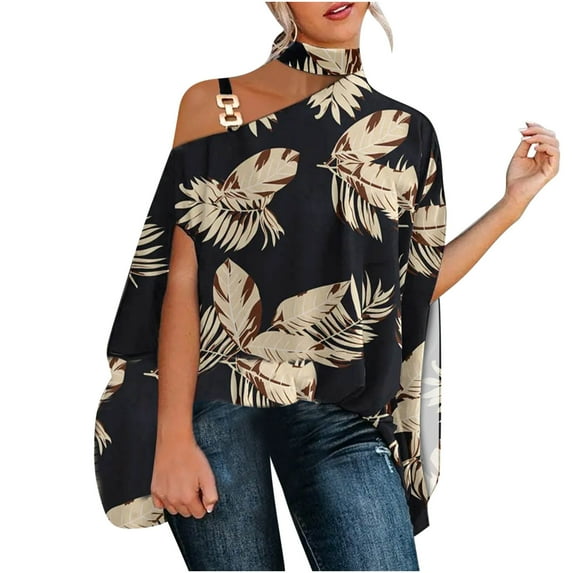 Fesfesfes Womens Tees Women Casual Half Sleeve Halter Neck Off Shoulder Printed And Solid Loose Pullover Blouse Tops Womens Work Shirts M(US:6)