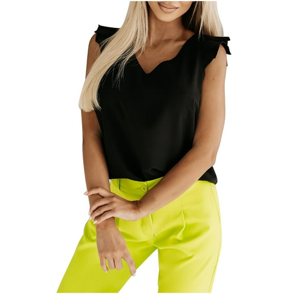 Fesfesfes Womens Tees Women Casual Ruffle T-shirt V-Neck Short Sleeve Tops Blouse 4(S)