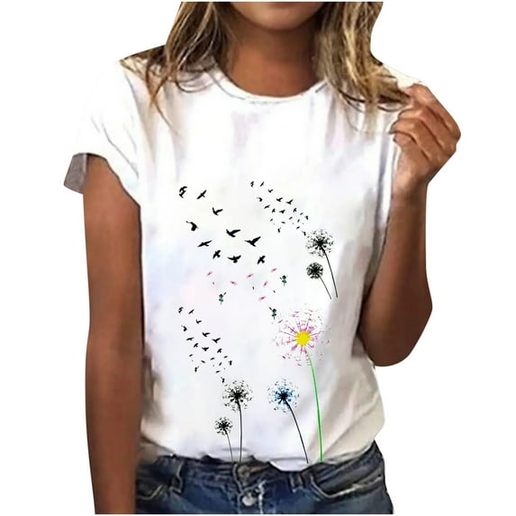 Fesfesfes Womens Tops Women Crewneck T Print Tees Short Sleeve T Shirt Blouse Tops Womens Dress Shirts XL(US:10)
