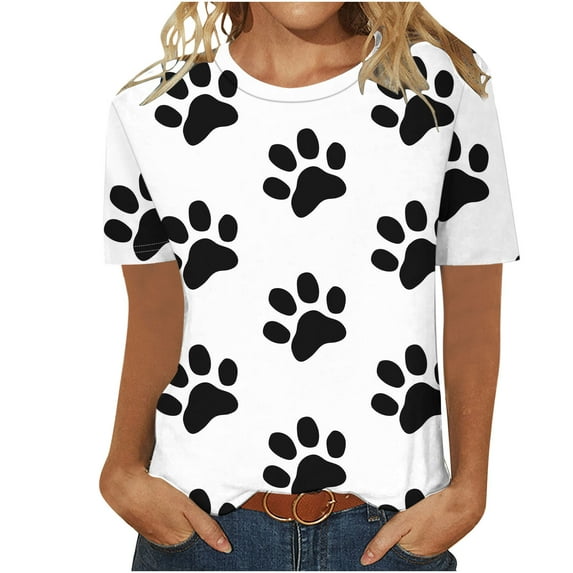 Fesfesfes Womens Tops Women Fashion Casual Printed Short Sleeve Round-Neck Pullover Blouse T-shirt Tops Tunic Tops XL(US:10)