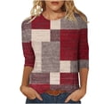 thumbnail image 1 of Fesfesfes Womens Tops Womens Fashion Printed T-shirt Mid-length 3/4 Sleeves Blouse Round Neck Casual Tops Womens Fashion 2XL(US:12), 1 of 4