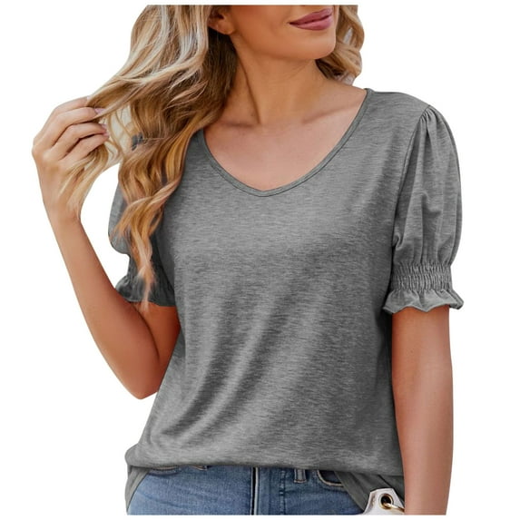 Fesfesfes Womens Tops Womens Spring/Summer Fashion Casual Loose V-neck Short Sleeve Womens Top Short Sleeve Undershirts for Women M(US:6)