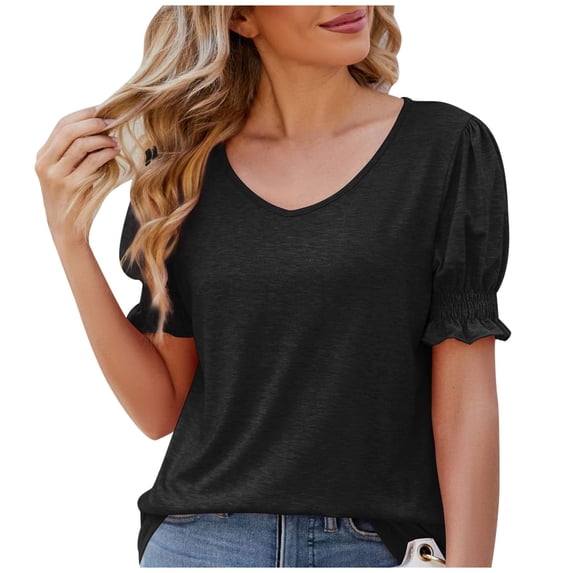Fesfesfes Womens Tops Womens Spring/Summer Fashion Casual Loose V-neck Short Sleeve Womens Top Short Sleeve Undershirts for Women S(US:4)