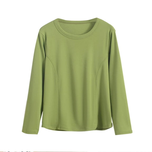 Fesfesfes Womens Trendy Tee Fall Solid Color Classic Round Neck Slim Long Sleeved Yoga Suit T-Shirt Tops Loose Comfy Lightweight Tops(Green#3,4XL)