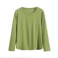 thumbnail image 1 of Fesfesfes Womens Trendy Tee Fall Solid Color Classic Round Neck Slim Long Sleeved Yoga Suit T-Shirt Tops Loose Comfy Lightweight Tops(Green#3,5XL), 1 of 6
