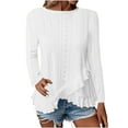 thumbnail image 1 of Fesfesfes Womens Trendy Tee Fall Solid Color Classic Round Neck Slim Long Sleeved Yoga Suit T-Shirt Tops Loose Comfy Lightweight Tops(White#6,L), 1 of 7