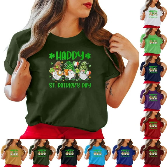 Fesfesfes Womens Tshirt Round Neck Saint Patrick's Four Leaf Print Short Sleeved Casual Loose Top Short Sleeved Short Sleeved Round Neck Top/shirt T Shirts for Women L(US:8)