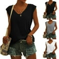thumbnail image 1 of Fesfesfes Womens Tshirts Casual Loose Soft Cap Sleeve Vest Solid Color T-Shirt Loose Blouse Tops Tshirts Shirts for Women M(US:6), 1 of 9