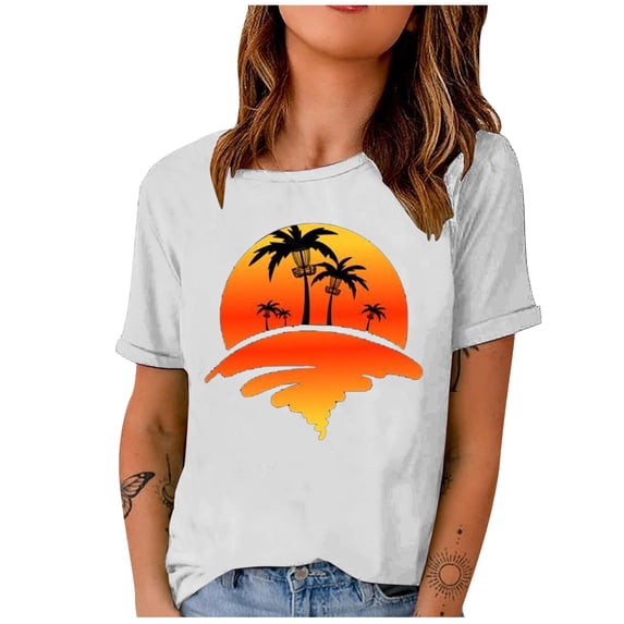 Fesfesfes Womens Tshirts Fashion Woman Print Round-Neck Short Sleeve T-Shirt Printing Loose Blouse Tops Womens T Shirt 6(M)