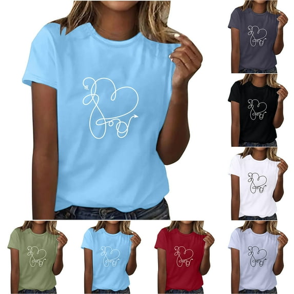 Fesfesfes Womens Tshirts Graphic Women's Valentine's Day Printed Short Sleeved Round Neck T-shirt Tops Shirts for Women 3XL(US:14)