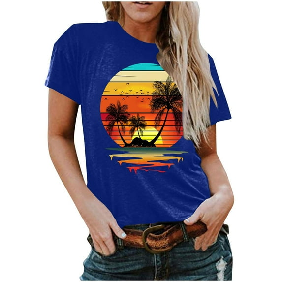 Fesfesfes Womens Tshirts Women Summer Regular Print Regular Women Round Neck Short Sleeves Top Work Tops 4(S)