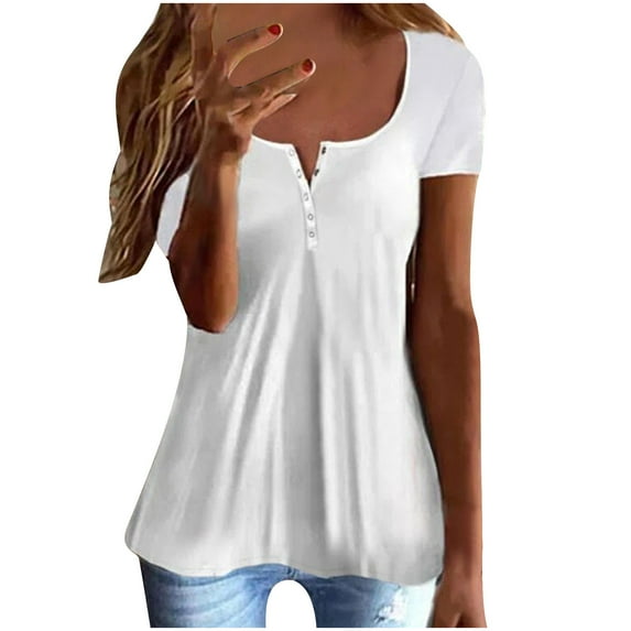 Fesfesfes Womens Tunic Tops Fashion Women Summer Causal Solid Short Sleeve V-Neck Top Blouse T-Shirt Women Yellow Shirt 6(M)