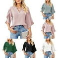 thumbnail image 1 of Fesfesfes Womens Tunic Tops Womens Casual Blouse Loose V-neck Sleeve T-shirt Tops Womens Tops Short Sleeve XS(US:2), 1 of 7