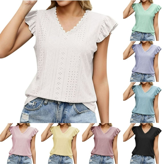 Fesfesfes Womens Undershirts Women's V-Neck T-Shirt Hollowed Out Short-Sleeve Casual Top Short-Sleeve V-Neck Top/Shirt Shirts Women 4(S)