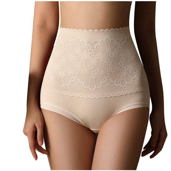Fesfesfes Womens Underwear Seamless Womens Solid Color Briefs Ventilate Lace Netting High Waist Underpants Briefs