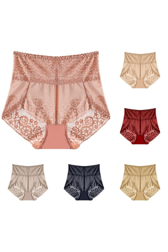 Womens Underwear Tummy Control Womens Large Size High Waist Lace Ultra-Thin Breathable Mesh Butt Lifting And Control Panties