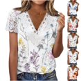 thumbnail image 1 of Fesfesfes Womens V Neck T Shirts Women Fashion Summer Sexy Fold Printed Regular Women Short Sleeves V Neck Button Top T Shirts for Women Loose Fit L(US:8), 1 of 6