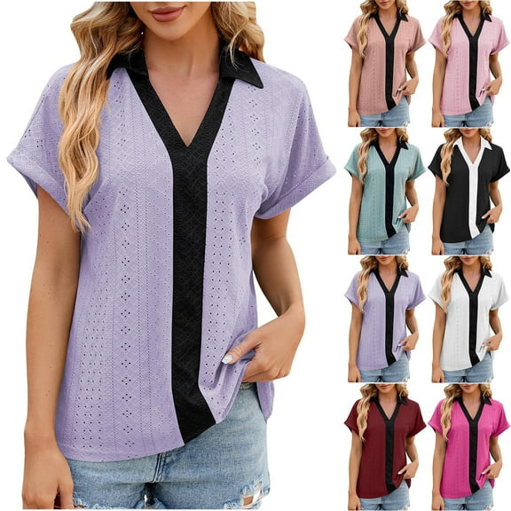 Fesfesfes Womens V Neck T Shirts Women's Fashion Solid V- Neck Short Sleeves Casual T-Shirt Top Short Sleeve Workout Tops for Women S(US:4)