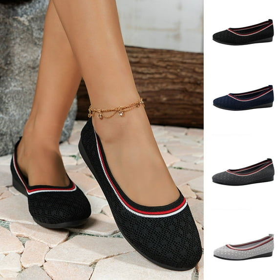 Fesfesfes Womens Walking Shoes Round Toe Fly Weaving Mesh Surface Round Head Shallow Mouth Comfortable Slip-on Flat Shoes 39(7)