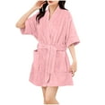 thumbnail image 1 of Fesfesfes Womens Winter Fleece Bathrobe Short Sleeve Cozy Warm Robe Thickened Soft Plush Front Pockets Belted Closure Absorbent Homewear Home Spa(Pink,Free Size), 1 of 6