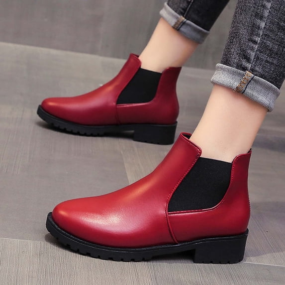 Fesfesfes Womens Work Boots Fall Winter Keep Warm Solid Color Short Boots Chunky Heel Middle Heel Boots Round-Toe Boots 4.5(35)
