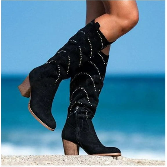 Fesfesfes Womens Work Boots Ladies Winter Warm Rhinestone Plus Size Shoes 5.5(36)