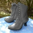 thumbnail image 1 of Fesfesfes Womens Work Boots Solid Bandage Boots Round Toe Booties Midheel Boots Shoes 5.5(36), 1 of 4