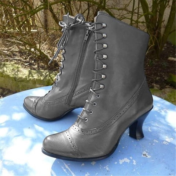Fesfesfes Womens Work Boots Solid Bandage Boots Round Toe Booties Midheel Boots Shoes 9.5(43)