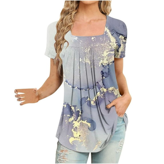 Fesfesfes Womens Work Tops Women's Fashion Printed T-shirt Mid-length 3/4 Sleeves Blouse Round Neck Casual Tops T Shirt Women 10(XL)