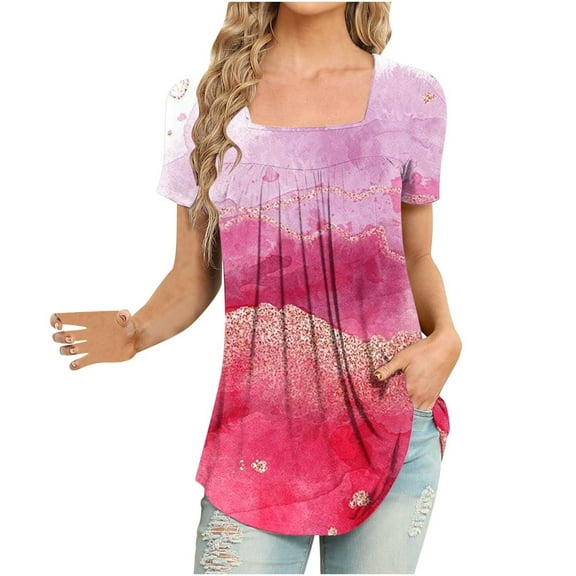 Fesfesfes Womens Work Tops Women's Fashion Printed T-shirt Mid-length 3/4 Sleeves Blouse Round Neck Casual Tops T Shirt Women 8(L)