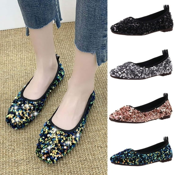 Fesfesfes Work Shoes Women Business Casual Pointed Toe Fashion Pointed Toe Shoes Sequin Decoration Casual Comfortable Flat Shoes 38(6.5)