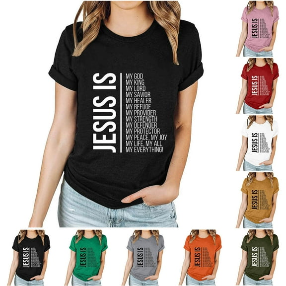 Fesfesfes Work Tops Women's Spring And Summer Fashion Easter Print Pattern Round Neck Short Sleeved T-shirt Top/Shirt Basic Tees for Women XL(US:10)