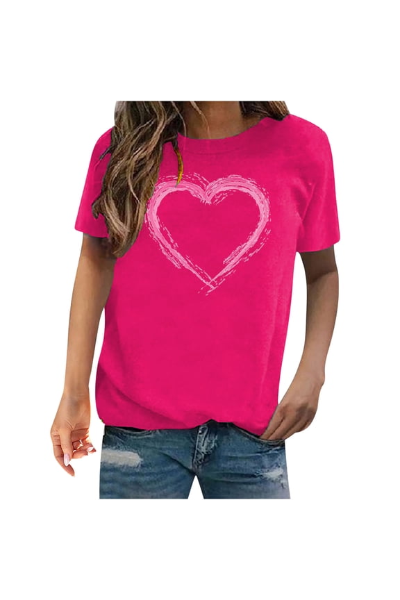 Work Tops Women's Valentine's Day Love Printed Short Sleeved T-shirt Top Tees for Women 3XL(US:14)