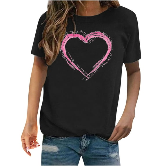 Fesfesfes Work Tops Women's Valentine's Day Love Printed Short Sleeved T-shirt Top Tees for Women XL(US:10)