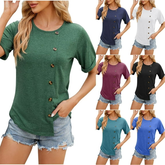 Fesfesfes Workout Clothes Womens Fashion Print Tops Short Sleeve Out Blouse Funny Round Neck T-Shirt Tops Womens Short Sleeve Blouse S(US:4)