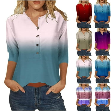 Fesfesfes Workout Shirt Womens Fashion 3/4 Sleeve Retro Round Neck Easter Printed Loose Tops Blouse Short Sleeve Shirts for Women Fitted XL(US:10)