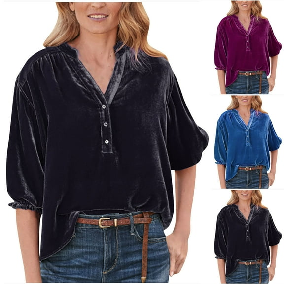 Fesfesfes Workout Shirts Fashion Women Short Sleeve Comfortable Breathable V--Neck Blouses Shirt Tops Womens T Shirts Casual L(US:8)