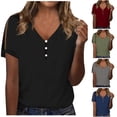 thumbnail image 1 of Fesfesfes Workout Shirts Women Fashion Casual Shirts Short Sleeve Loose Tee Tops V Neck Blouse Shirts for Women S(US:4), 1 of 4